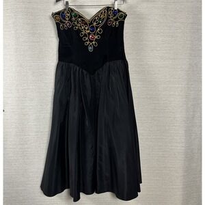 Vintage Honeybee Jeweled Formal Dress Black Strapless Prom Gown 14 Gothic Glam
